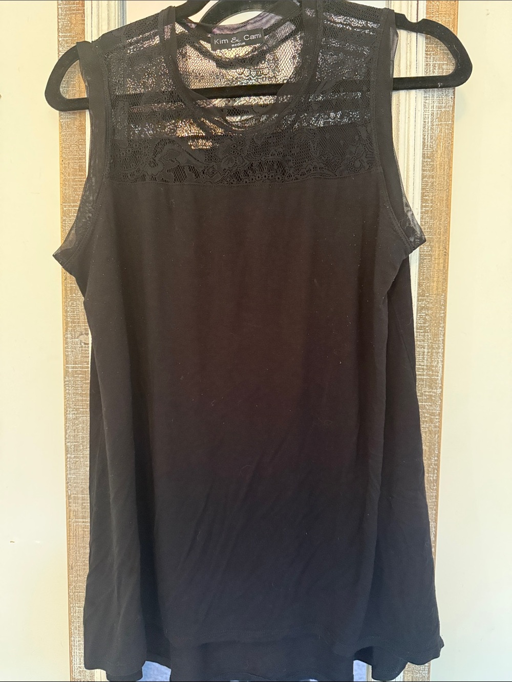 Kim & Cami Black Lace Yoke Tank Top